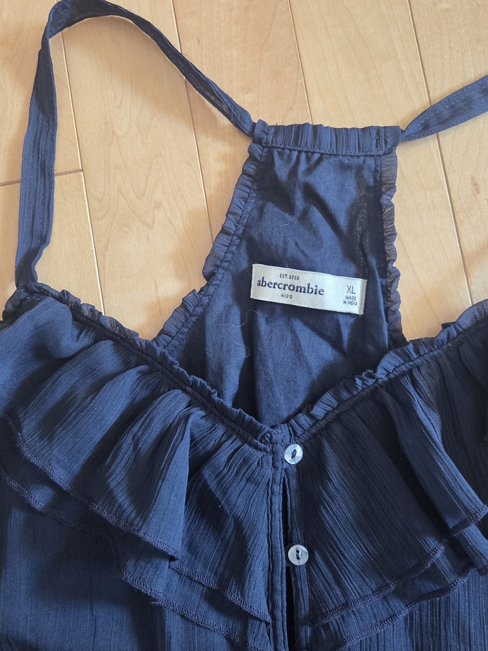 Abercrombie Navy Ruffle Button-Front Racer Back Tank Top - Picture 3 of 4
